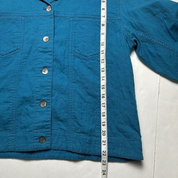 CHICO’S Woman’s Long Sleeve Button Down Jacket Teal sz 2 - Picture 5 of 5